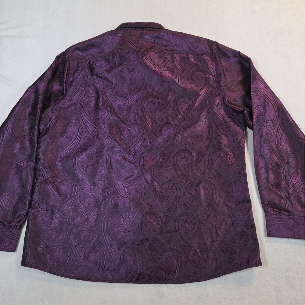 Barry Wang Mens Purple  Silk Poly Metallic Paisley L/S Button Dress Shirt 3XL - Picture 8 of 8